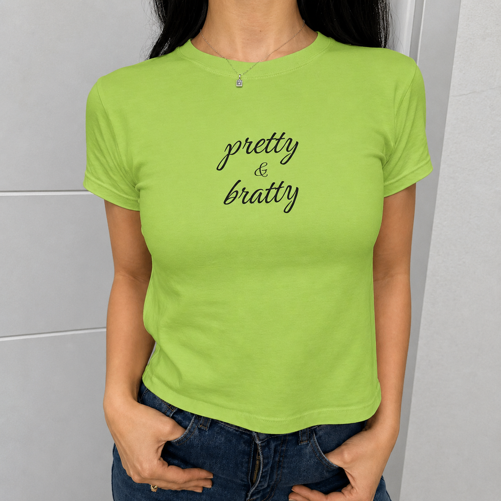Pretty & Bratty Y2K Baby Tee - Trendy Brat T-shirt