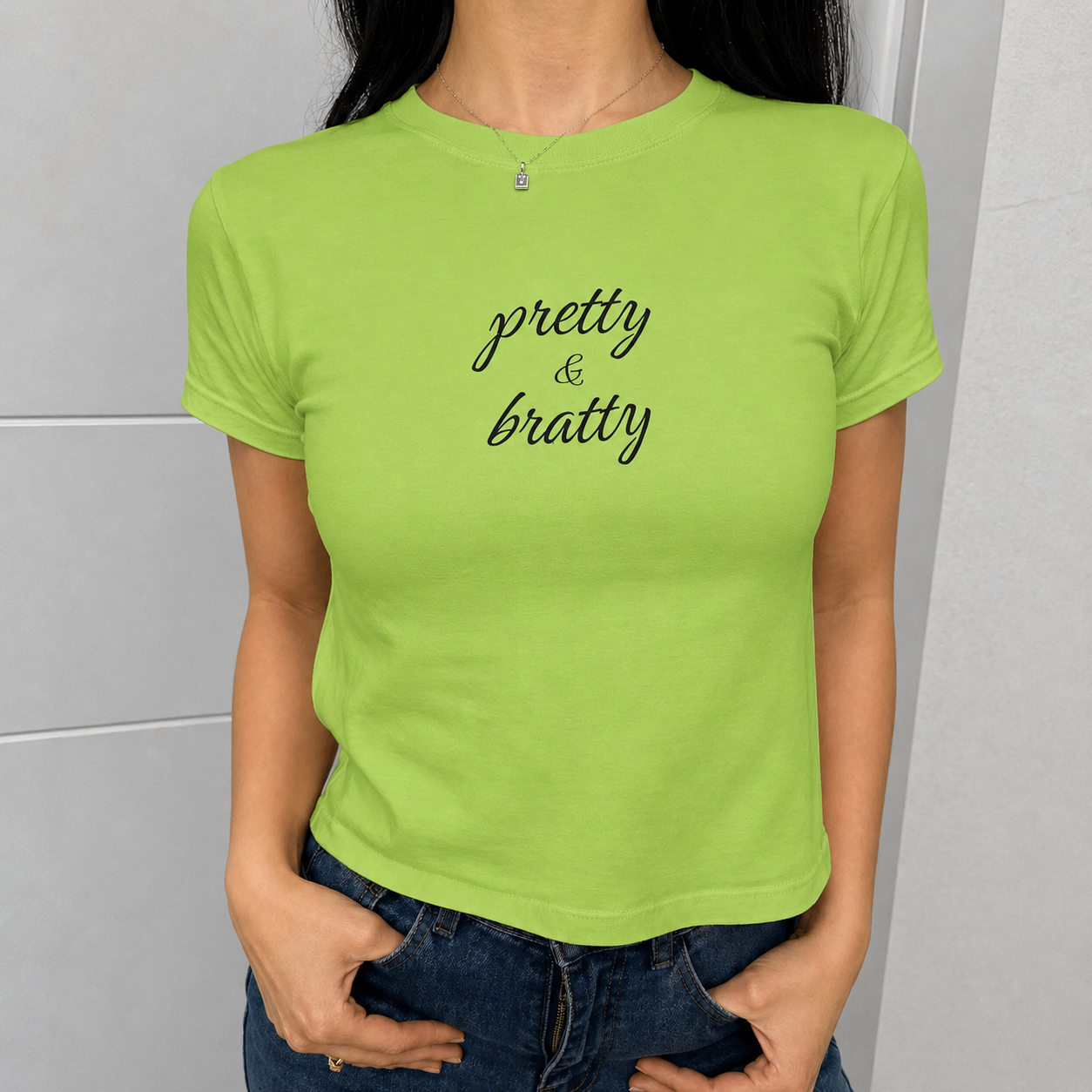 Pretty & Bratty Y2K Baby Tee - Trendy Brat T-shirt