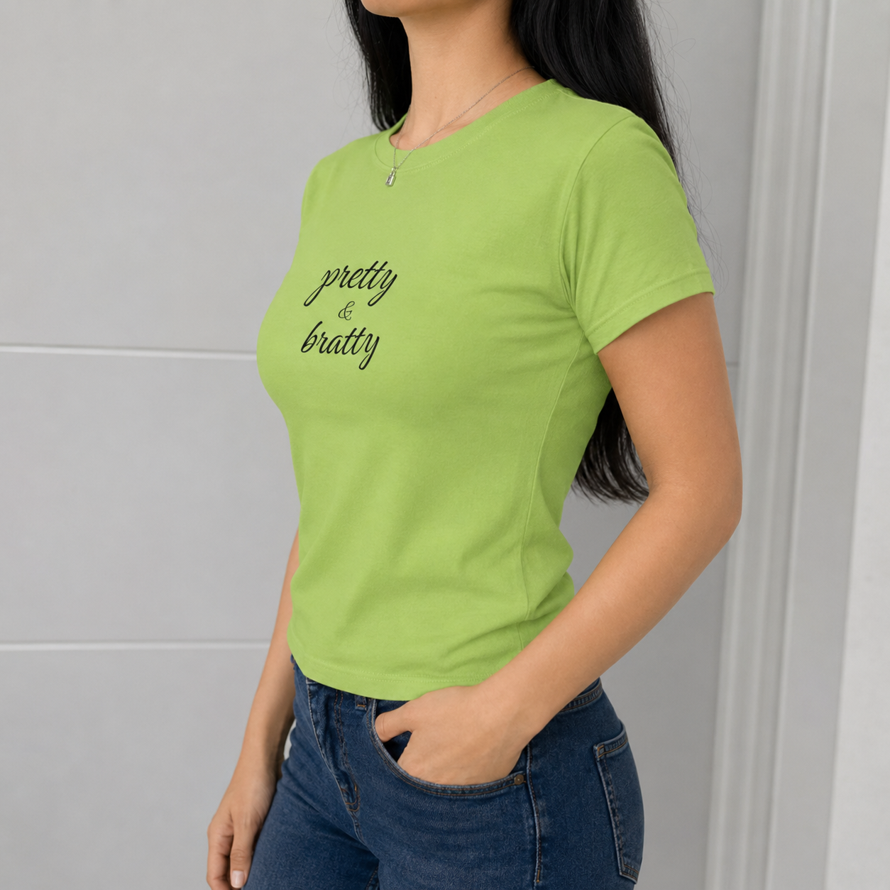 Pretty & Bratty Y2K Baby Tee - Trendy Brat T-shirt