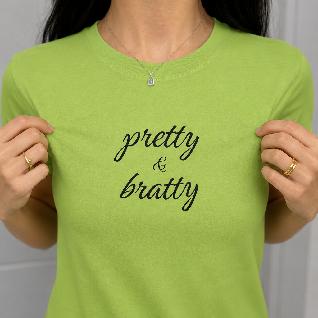 Pretty & Bratty Y2K Baby Tee - Trendy Brat T-shirt